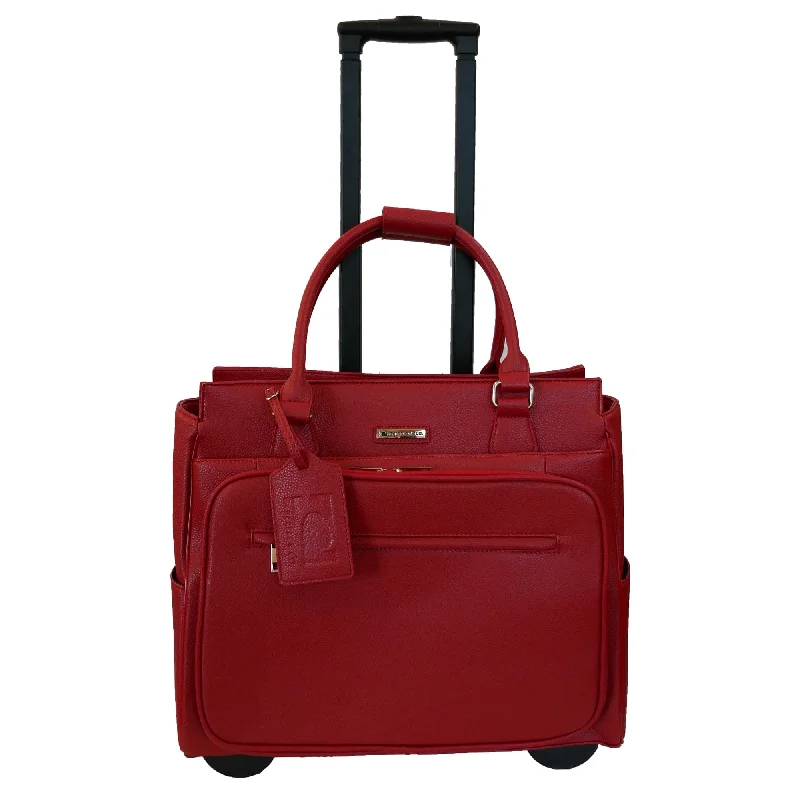 briefcase with smooth leather finish and refined stitching -Cabrelli Piper Pebble 15"Rolling Briefcase