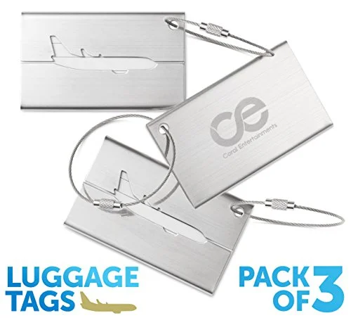 suitcase for sleek travel organization-Ce Luggage Tags 3 Units, Stainless Steel. 1-Year Warranty And Bonus Included.