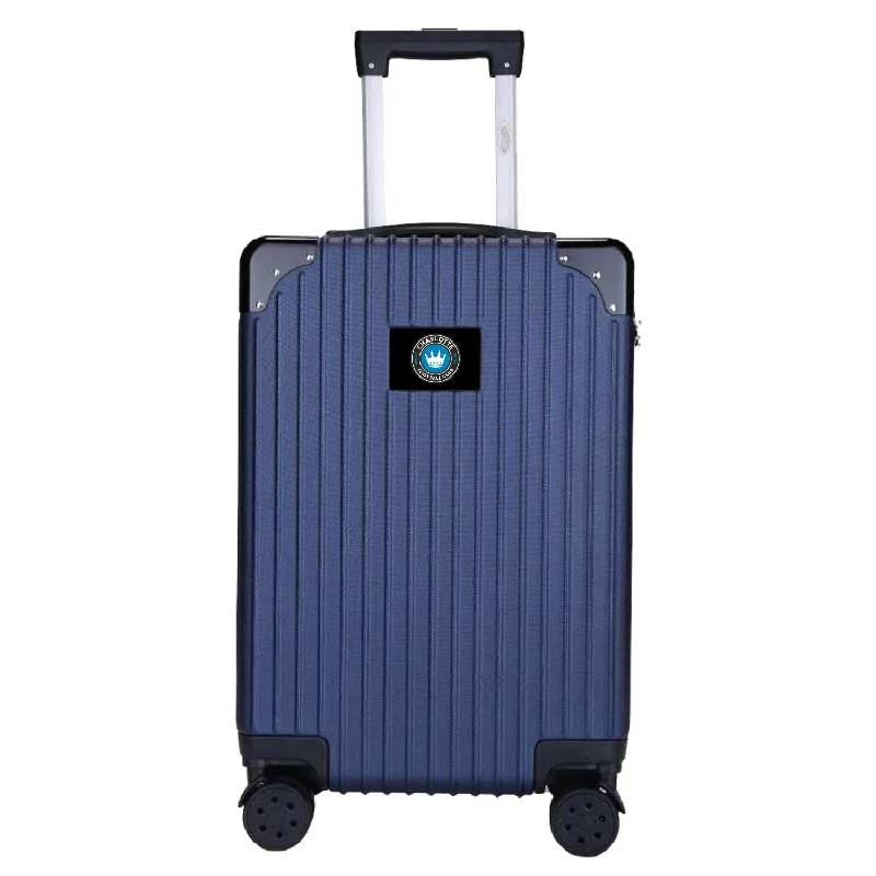 suitcase with expandable capacity-Charlotte FC 21" Exec 2-Toned Carry On Spinner -NAVY