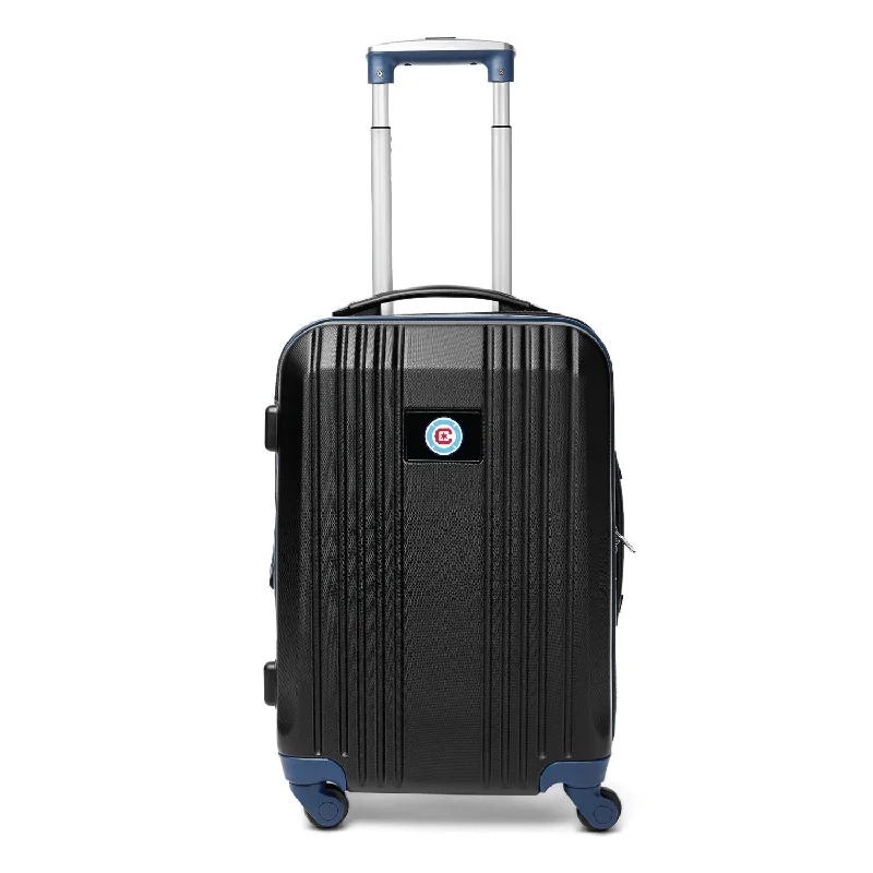 suitcase for compact packing-Chicago Fire FC 21" Two-Tone Carry On Spinner Luggage- NAVY