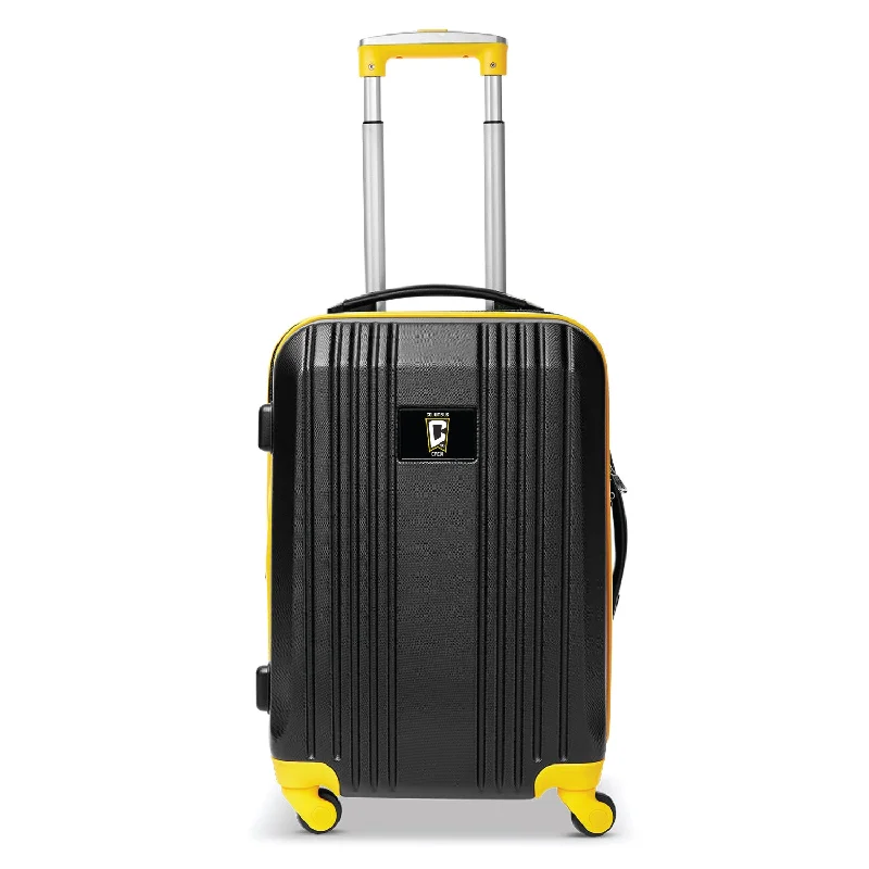 suitcase with internal travel pockets-Columbus Crew 21" Two-Tone Carry On Spinner Luggage- YELLOW