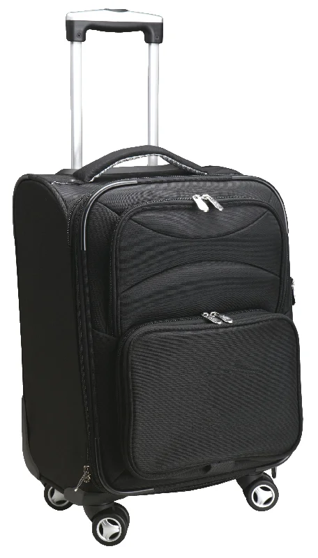 suitcase with adjustable packing compartments-21'' Black Domestic Soft Side Carry-on Spinner