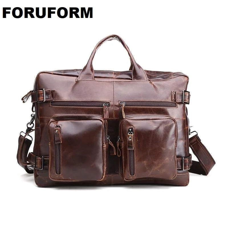 leather briefcase with structured design and secure compartments -Crazy Horse Genuine Leather Men Bag Vintage Loptap Business Men'S Genuine Leather Briefcase Mens