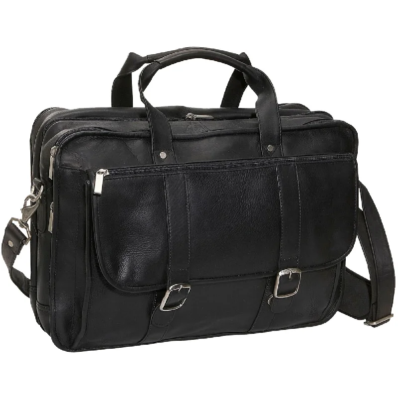 stylish briefcase with external pocket for accessories -David King Expandable Leather Laptop Briefcase