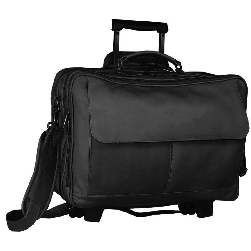 versatile briefcase with compartments for office supplies -David King Leather Wheeled Briefcase