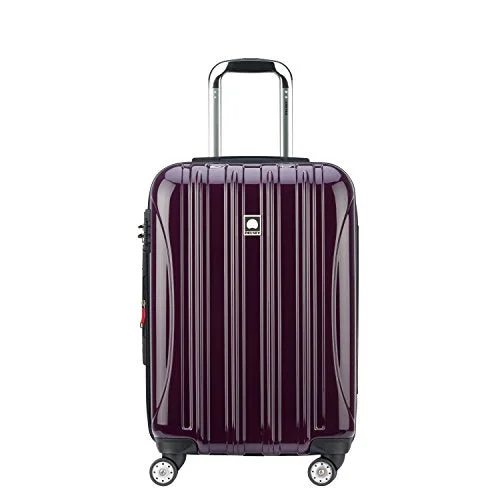 suitcase with internal travel pockets-Delsey Luggage Helium Aero Carry-On Spinner Trolley, Plum