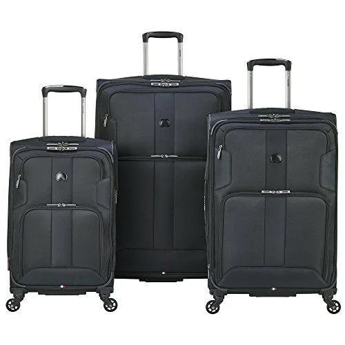 suitcase with superior durability-Delsey Luggage Sky Max 3 Piece Spinner Luggage Set, Black