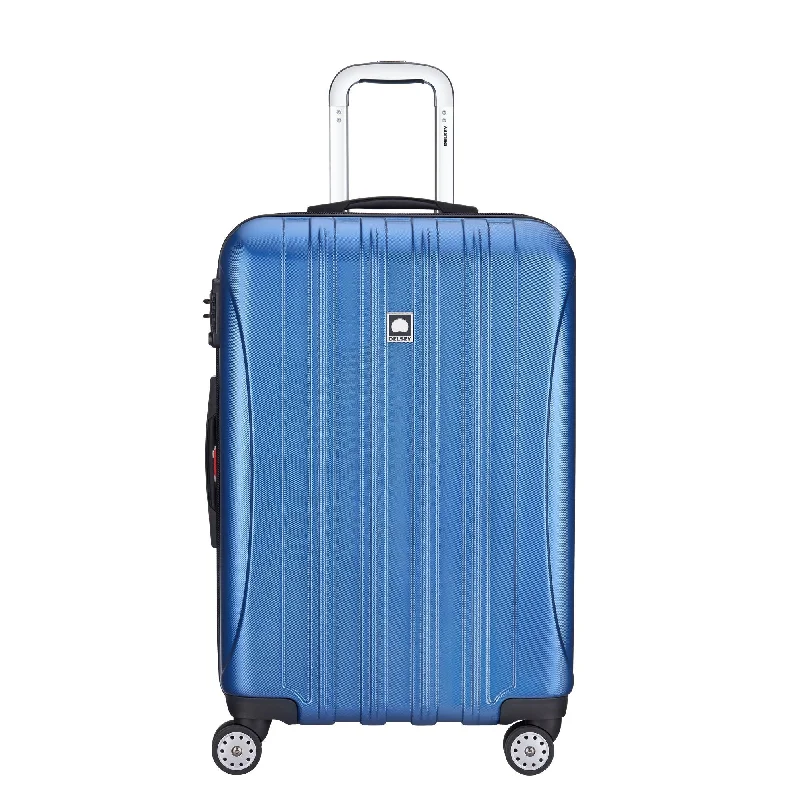 suitcase with integrated USB charger-DELSEY Paris Checked-Medium, Blue Textured