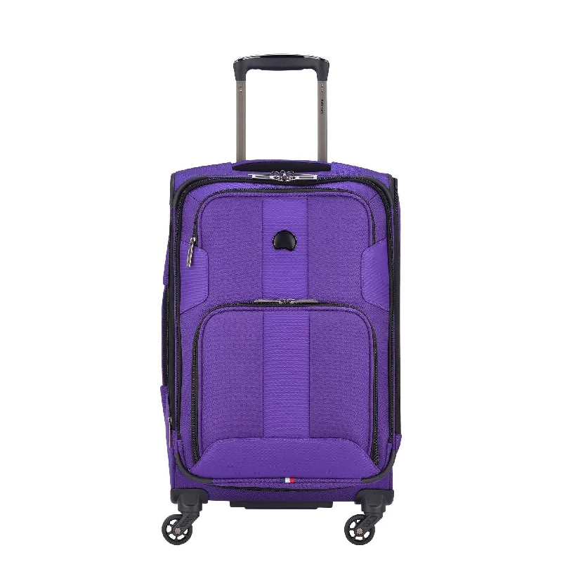 large suitcase for family use-Delsey Paris Luggage Sky Max Carry On Expandable Spinner Suitcase, Purple