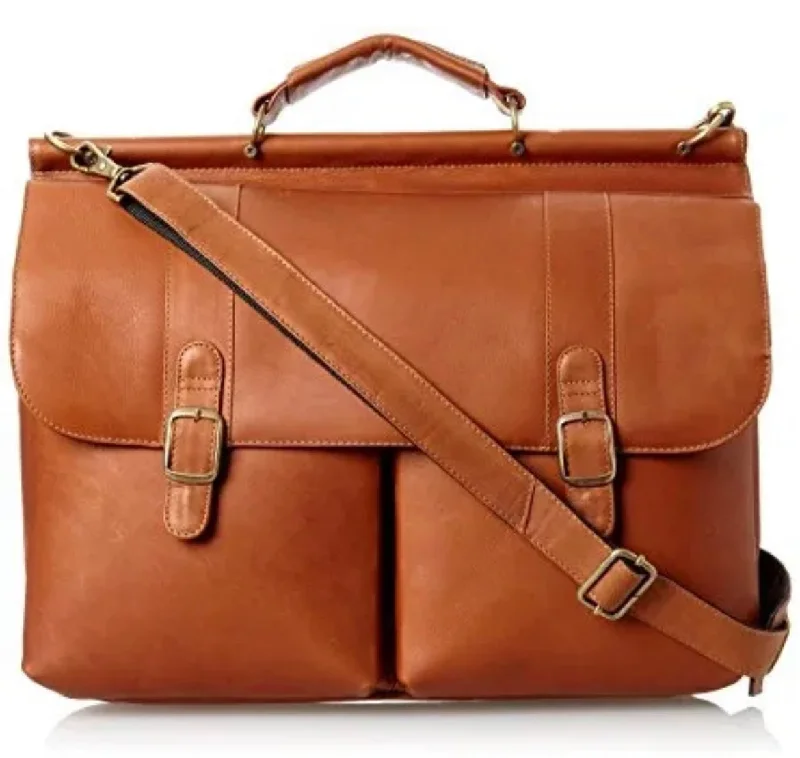 briefcase for storing tech accessories -David King Dowel Top Leather Briefcase- $270