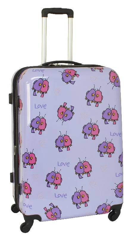 suitcase with exterior pockets for easy access-Ed Heck Multi Love Birds Hardside Spinner Luggage 28 Inch, Light Purple, One Size