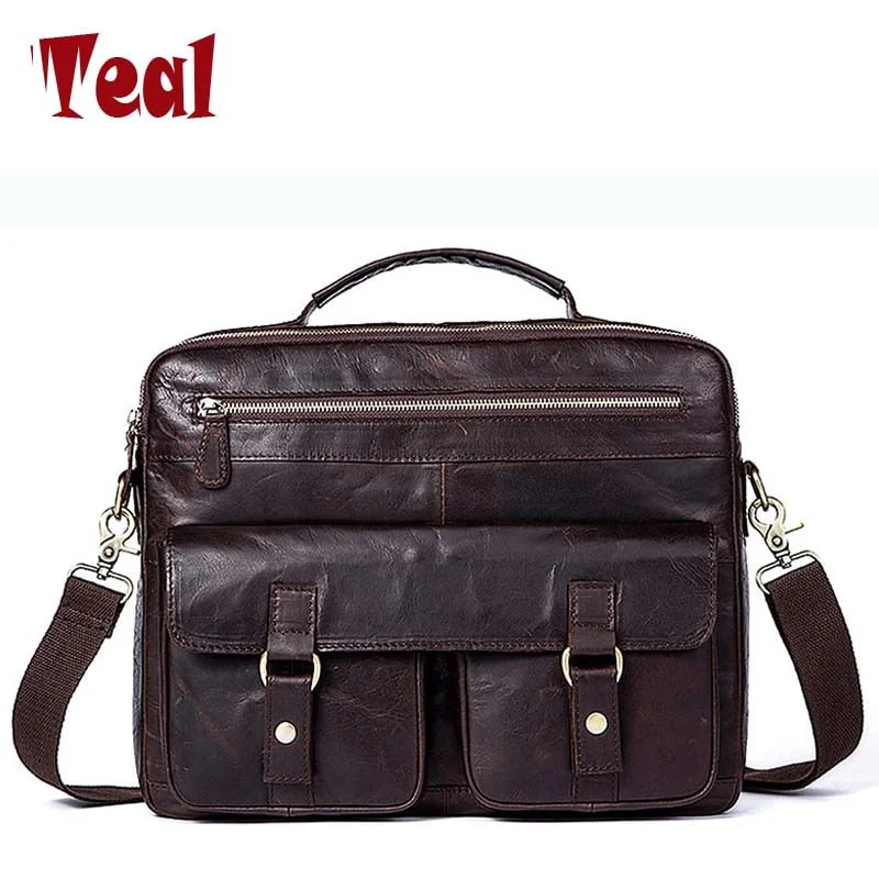 designer briefcase with rich leather and quality stitching -Genuine Leather Business Bags Briefcases Vintage Male Office Bags High Quality Natural Crazy