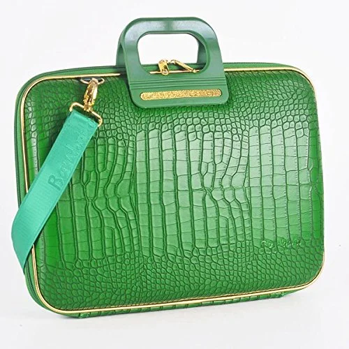 slimline briefcase with lightweight materials -Gold Cocco Briefcase Arezzo 15 Inches - Emerald Green