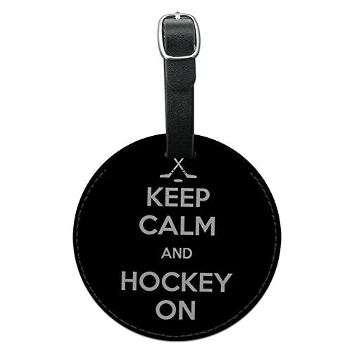 suitcase for efficient storage solutions-Graphics & More Keep Calm And Hockey On Sports Round Leather Luggage Id Tag Suitcase Carry-On,