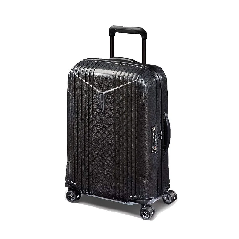 suitcase with heavy-duty carrying straps-Hartmann 7R Small Spinner, Carry On Aluminum Luggage in Black