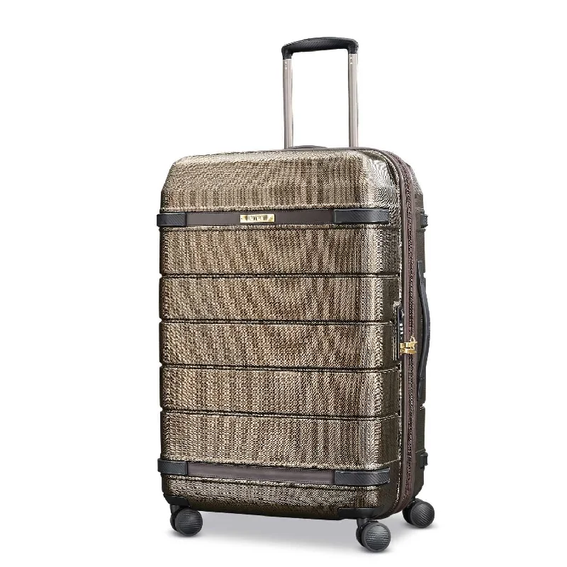 suitcase for eco-conscious travelers-Hartmann Checked-Medium, Bronze Monogram/Espresso