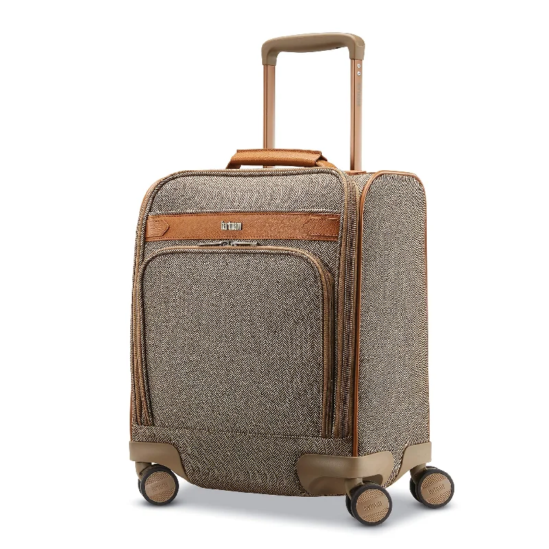 suitcase for professional business trips-Hartmann Herringbone Deluxe Underseat Carry On Spinner, Terracotta