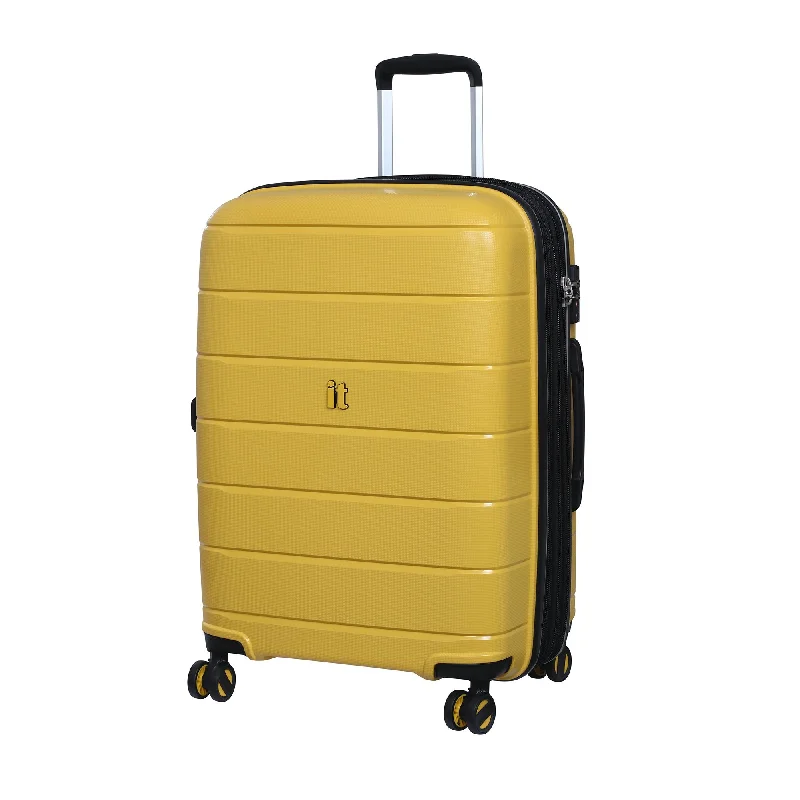 suitcase with multi-function features-IT Luggage 25.8" Asteroid 8-Wheel Hardside Expandable Spinner, Cheese Yellow