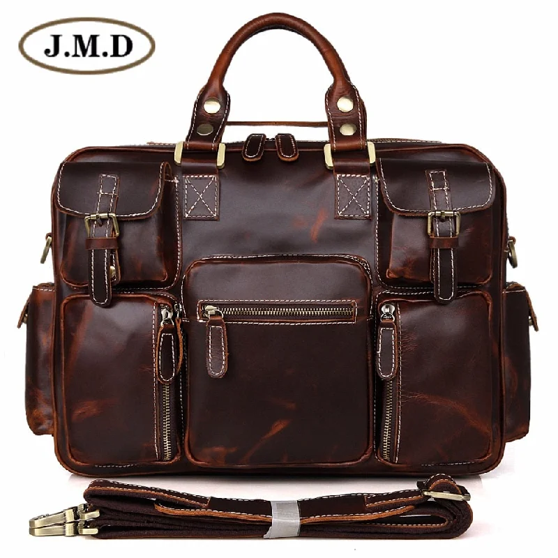 slim leather briefcase for minimalists on the go -J.M.D Rare Pull Up Genuine Leather Men'S Briefcase Laptop Bag Dispatch Shoulder Bag Huge 7028C