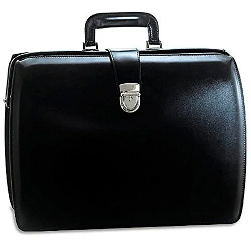 high-end briefcase with sophisticated design -Jack Georges Mens [Personalized Initials Embossing] Elements Classic Leather Briefcase in Black