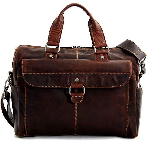 classic briefcase with brass or nickel hardware -Jack Georges Voyager Top Zip Briefcase with Front Pocket (Brown)