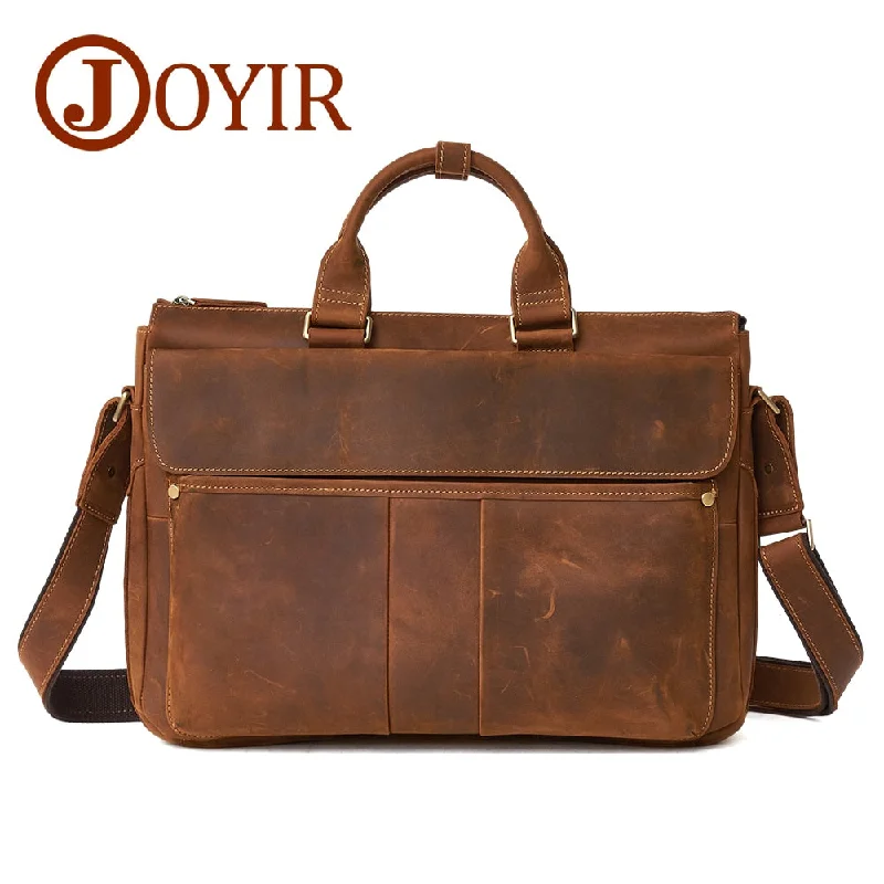 business briefcase with enough space for folders, laptop, and charger -Joyir Brand Men Briefcases Vintage Male Handbag Business Men Laptop Genuine Leather Men Crossbody