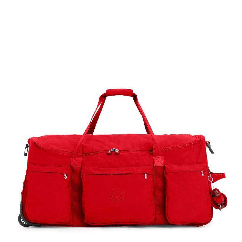 suitcase for adventure travel packing-Kipling Unisex-Adult's Discover Large Wheeled Duffle, Telescoping Handle, Zip Closure, cherry tonal