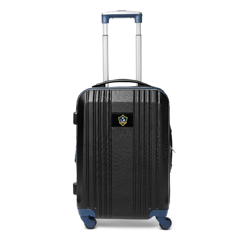 suitcase with maximum storage options-LA Galaxy 21" Two-Tone Carry On Spinner Luggage- NAVY