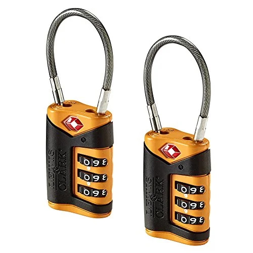 suitcase for organized international travel-Lewis N. Clark Tsa-Approved Combination Luggage Lock With Steel Cable (2-Pack), Orange, One Size