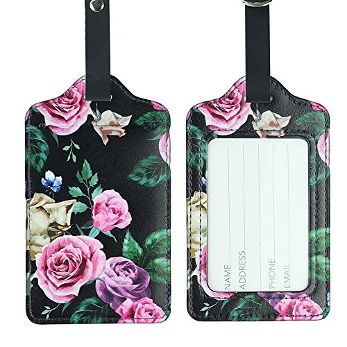 suitcase for well-organized international travel-Lizimandu Pu Leather Luggage Tags Suitcase Labels Bag Travel Accessories - Set Of 2(Black