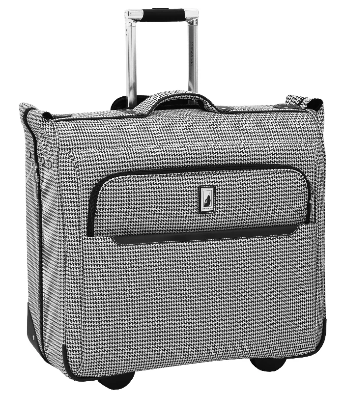 suitcase with adjustable handle lengths-London Fog Cambridge II 44" Wheeled Garment Bag, Black White Houndstooth