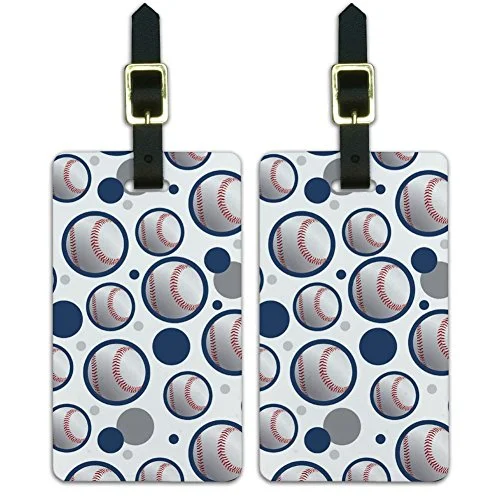 suitcase for convenient organization-Luggage Suitcase Carry-On Id Tags Set Of 2 - Baseball Ball Sport American National - Ball On Blue