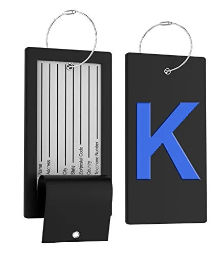 suitcase with ultra-smooth wheels-Luggage Tag Initial Bag Tag - Fully Bendable Tag W/ Stainless Steel Loop