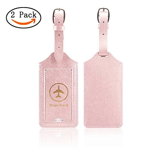 suitcase with versatile exterior design-Luggage Tags, Acdream Leather Case Luggage Bag Tags Travel Tags 2 Pieces Set, (Rose Gold)