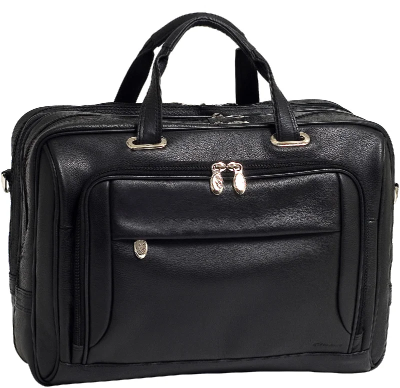 modern briefcase with minimalistic design for business meetings -Mcklein I Series West Loop Leather Expandable Double Compartment Briefcase