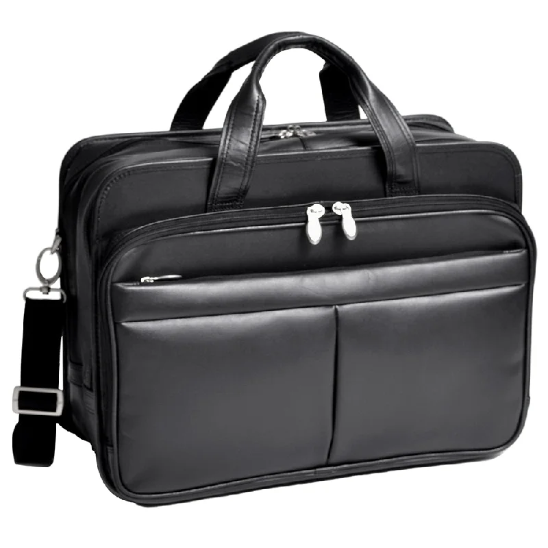 unisex briefcase for modern professionals -McKlein R Series 8398 Walton Leather Expandable Double Compartment Laptop Case