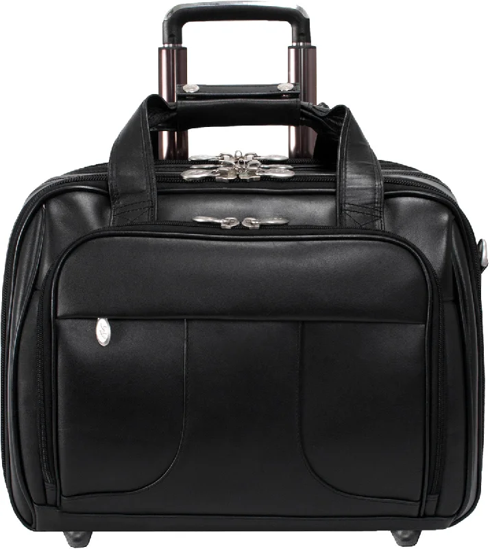 leather briefcase with easy-to-carry handles and shoulder strap -Mcklein R Series Chicago Leather 17In Wheeled  Laptop Briefcase