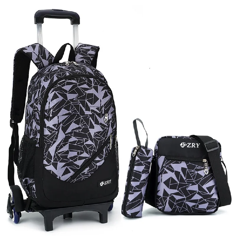 suitcase for overseas business trips-Meetbelify 3pcs Kids Rolling Backpacks Luggage Six Wheels Trolley School Bags (Black with 6 wheels)