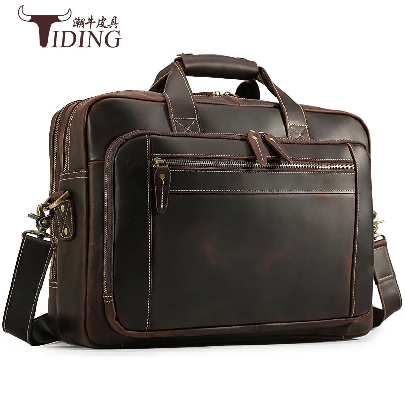 luxury briefcase with handcrafted leather finish and smooth texture -Men'S Travel Bags Briefcases Real Leather Business Man Large Capacity Brown Leather Laptop Shoulder