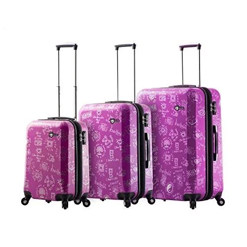 suitcase with best packing solutions-Mia Toro M1089-03Pc-Pur Love This Life-Medallions Hardside Spinner Luggage 3Pc Set, Purple