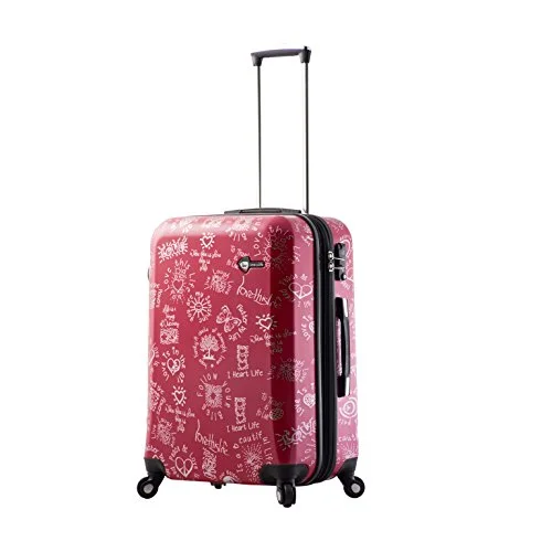 suitcase for storing delicate items securely-Mia Toro M1089-24In-Red Love This Life-Medallions Hardside 24 Inch Spinner, Red