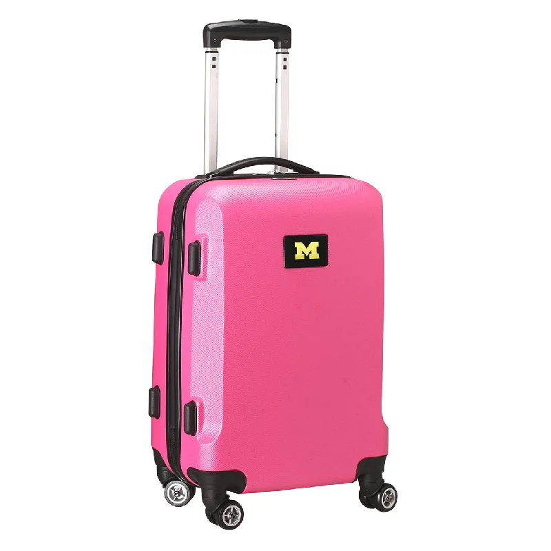 suitcase for solo travelers-Michigan Wolverines 20" Pink Domestic Carry-on Spinner