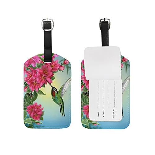 suitcase for long-haul flights-Mrmian Flower Bird Hummingbird Luggage Tag For Baggage Suitcase Bag Leather 1 Piece