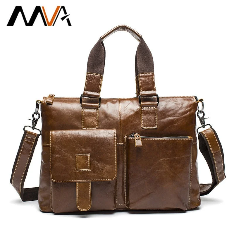 versatile business briefcase with external mesh pockets -Mva Leather Laptop Bag 14 Inch Genuine Leather Shoulder Bags Business Briefcase Handbags Totes Work