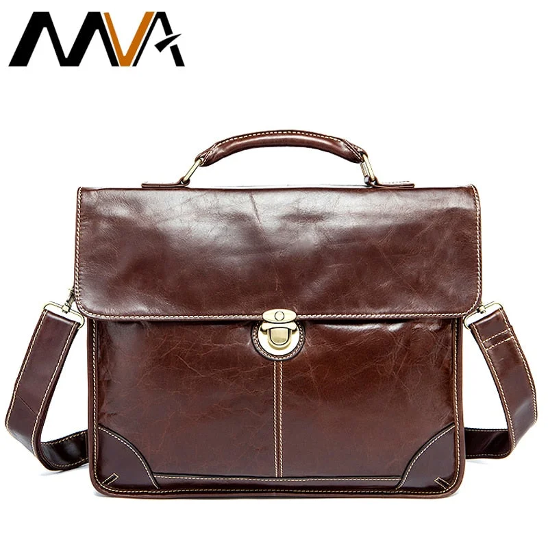 professional briefcase with exterior zipper for quick access -Mva Men'S Bag For Men Documents Genuine  Leather Briefcase 14'' Laptop Totes Bags Hasp Messenger