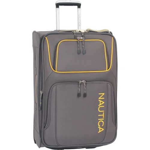 suitcase with built-in power outlets-Nautica Luggage Steward 25 Inch Expandable Classic Upright Bag, Grey/Yellow, One Size