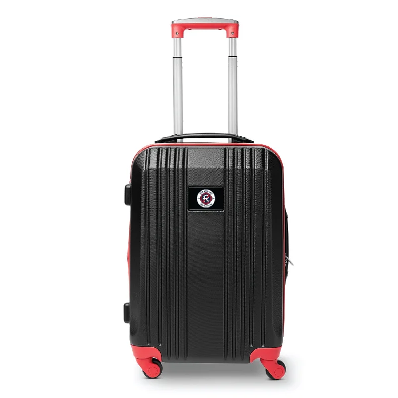 suitcase with ultra-quiet wheels-New England Revolution 21" Two-Tone Carry On Spinner Luggage- RED