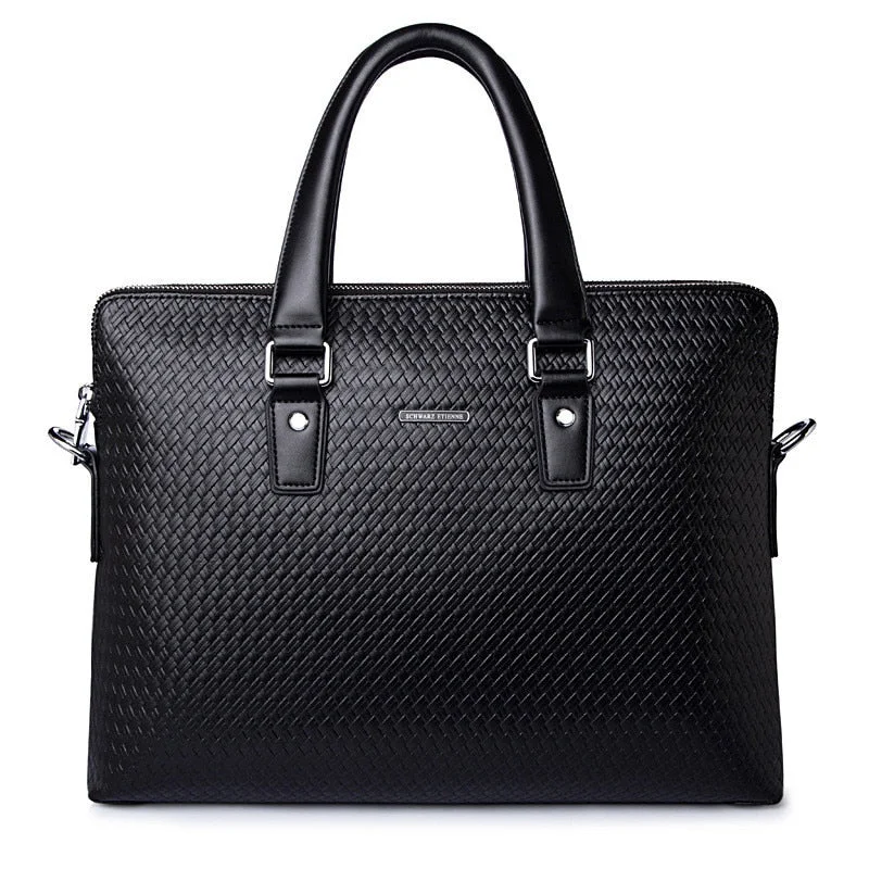 professional business briefcase with padded pockets for tech protection -New Luxury Genuine Leather Business Men'S Briefcase Woven Pattern Shoulder Bag Cowhide Men'S