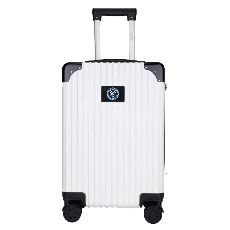 suitcase with easy-grip handles-New York City FC 21" Exec 2-Toned Carry On Spinner -WHITE