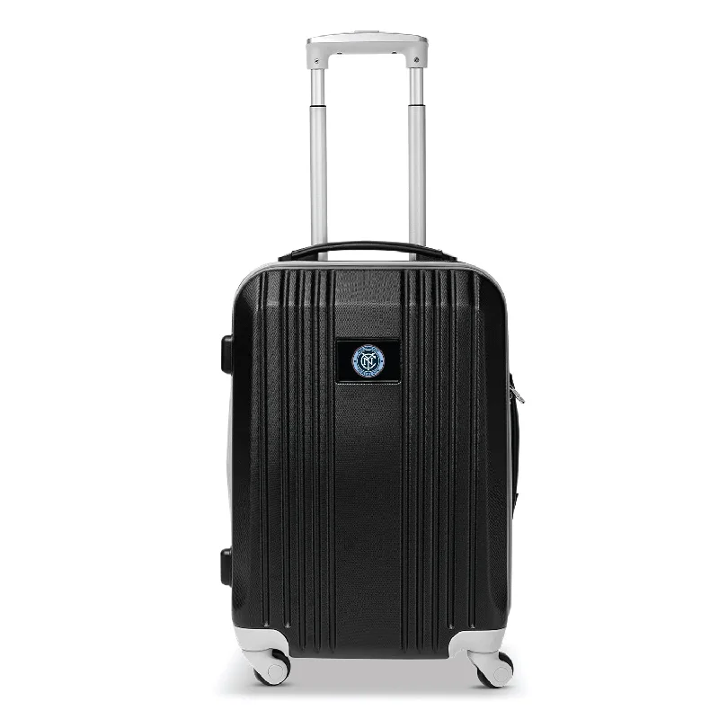 suitcase with exterior zippered compartments-New York City FC 21" Two-Tone Carry On Spinner Luggage- GRAY